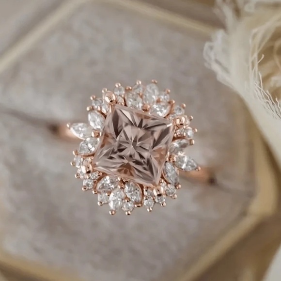 18K Rose Gold Plated Champagne Cubic Zirconia Ring - Picture 3 of 7